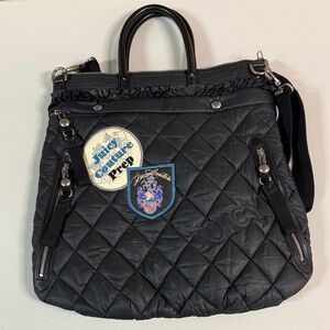 Juicy Couture Black Quilted Tote with Patches